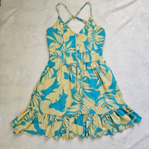XiX Palms Mini Dress Womens Size XS Moloaki Flowy Hawaiian Low Back Beach - Picture 3 of 11